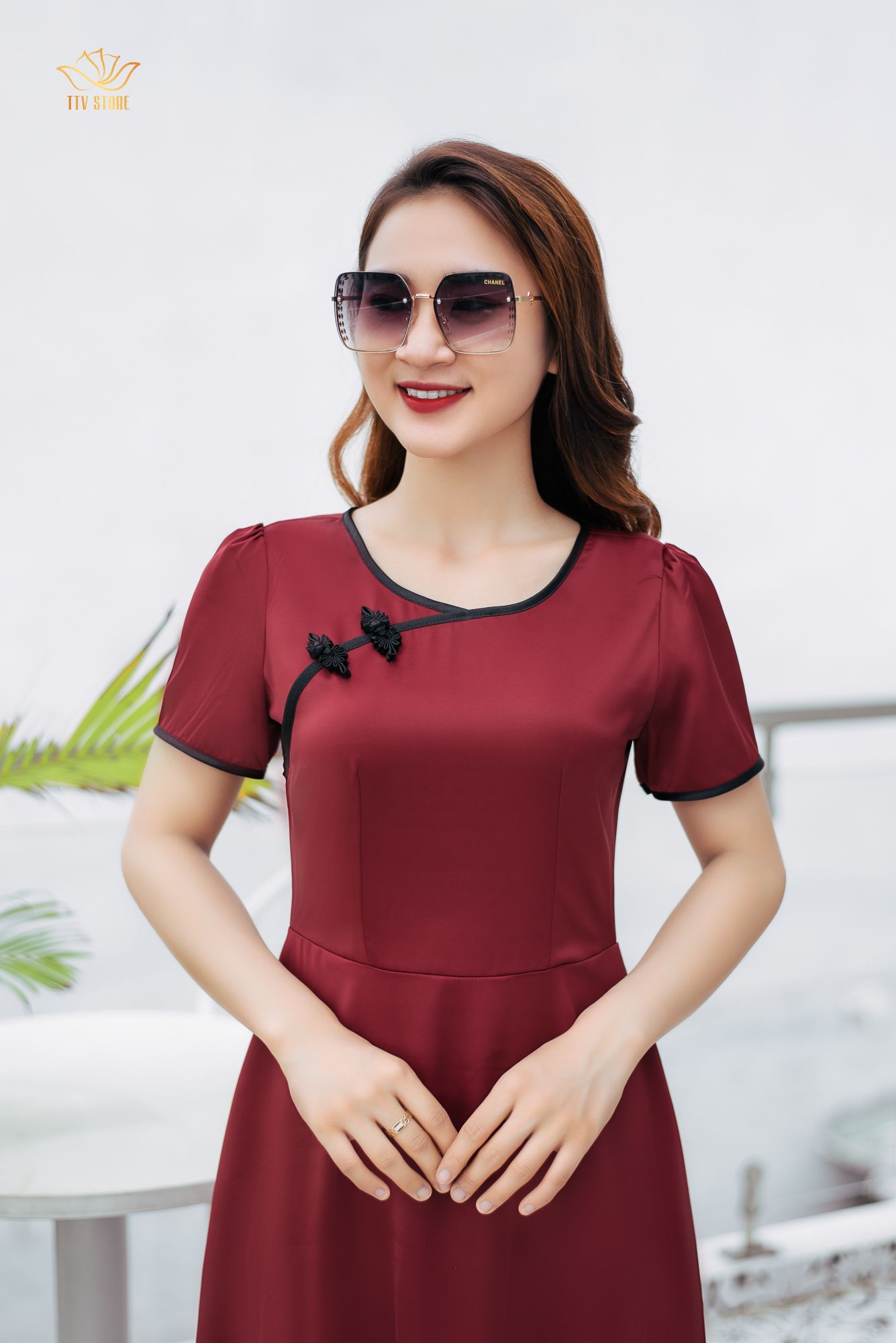 Maxi - Cổ tròn tay ngắn - CD - Đỏ đô - TTV1177