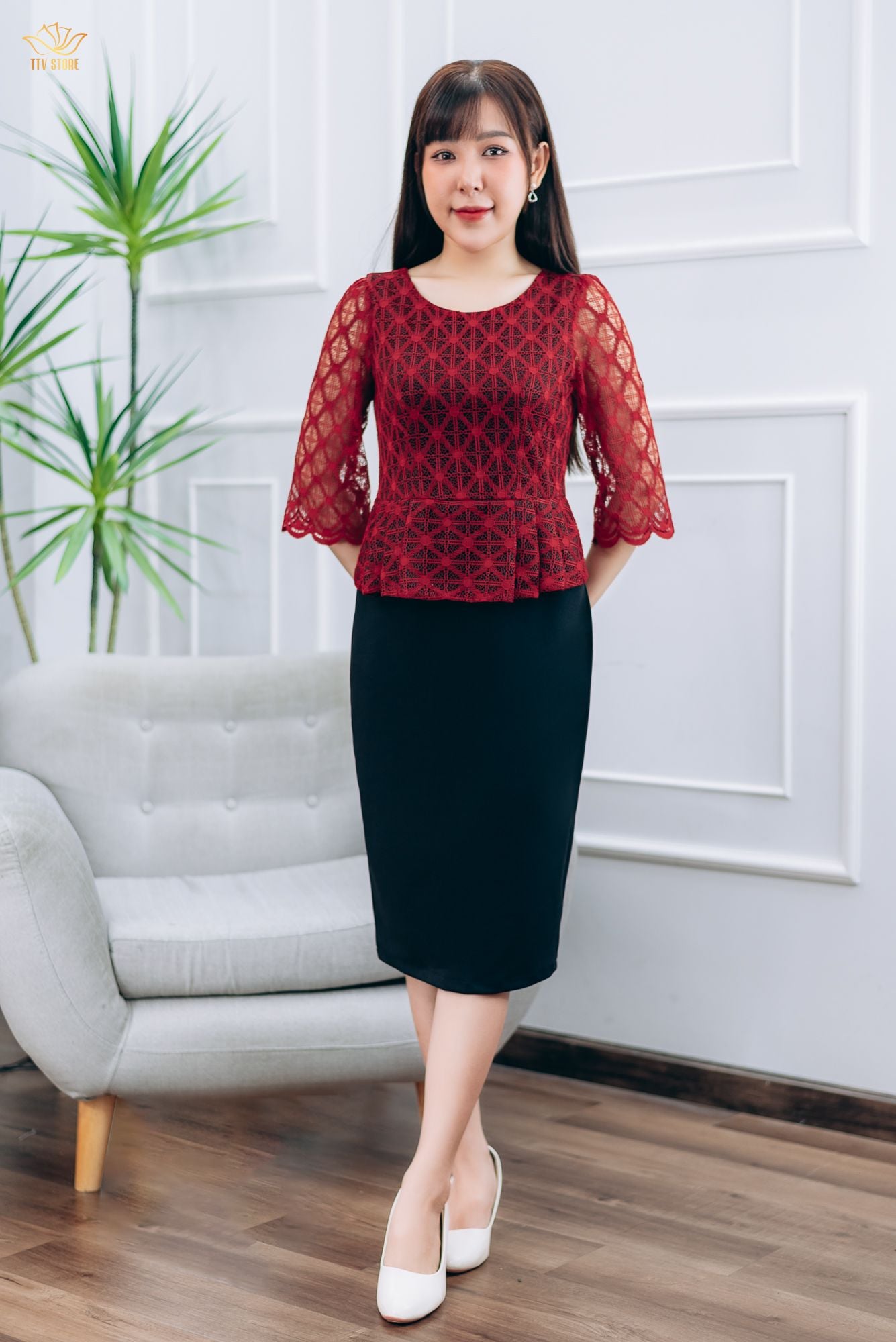 Đầm body - Cổ tròn tay lỡ - CT - Đen đỏ - TTV1437