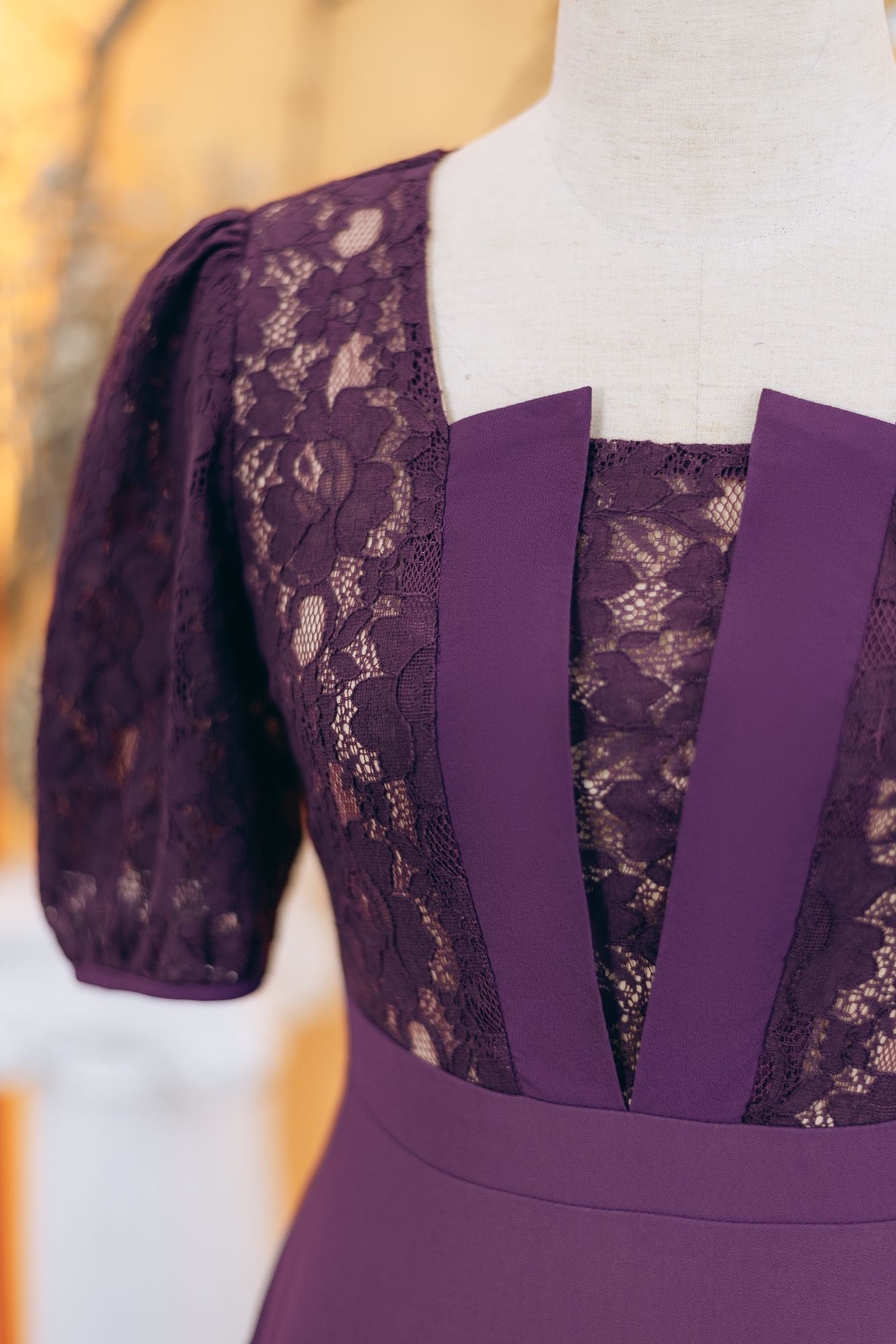 Đầm xòe - Cổ vuông V tay lỡ - CD - Tím cẩm - TTV1730