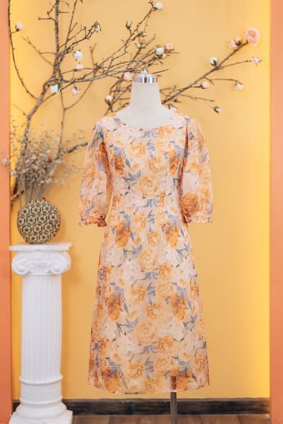 Đầm suông - Cổ tròn tay lỡ - CD - Cam hoa - TTV1718