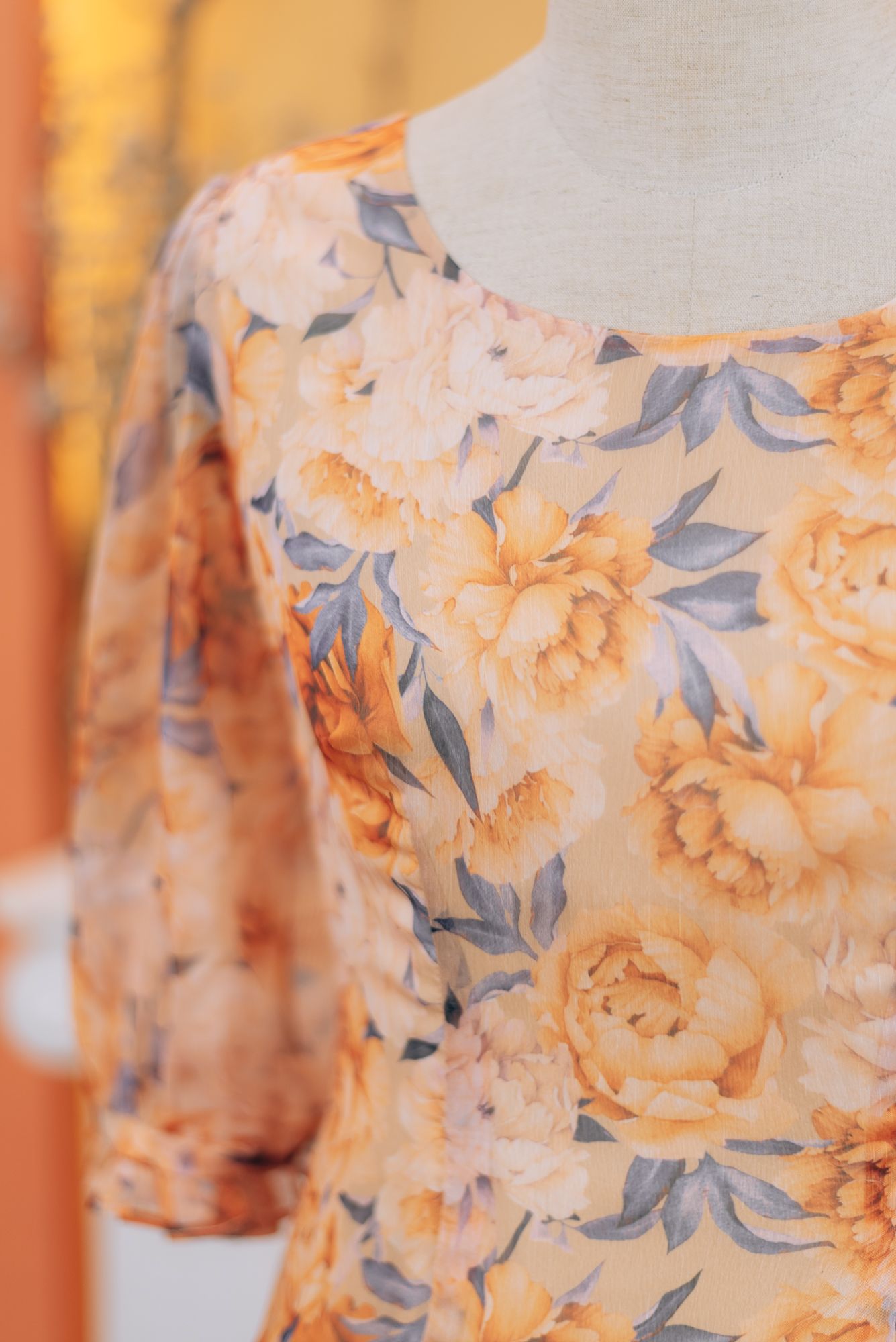 Đầm suông - Cổ tròn tay lỡ - CD - Cam hoa - TTV1718