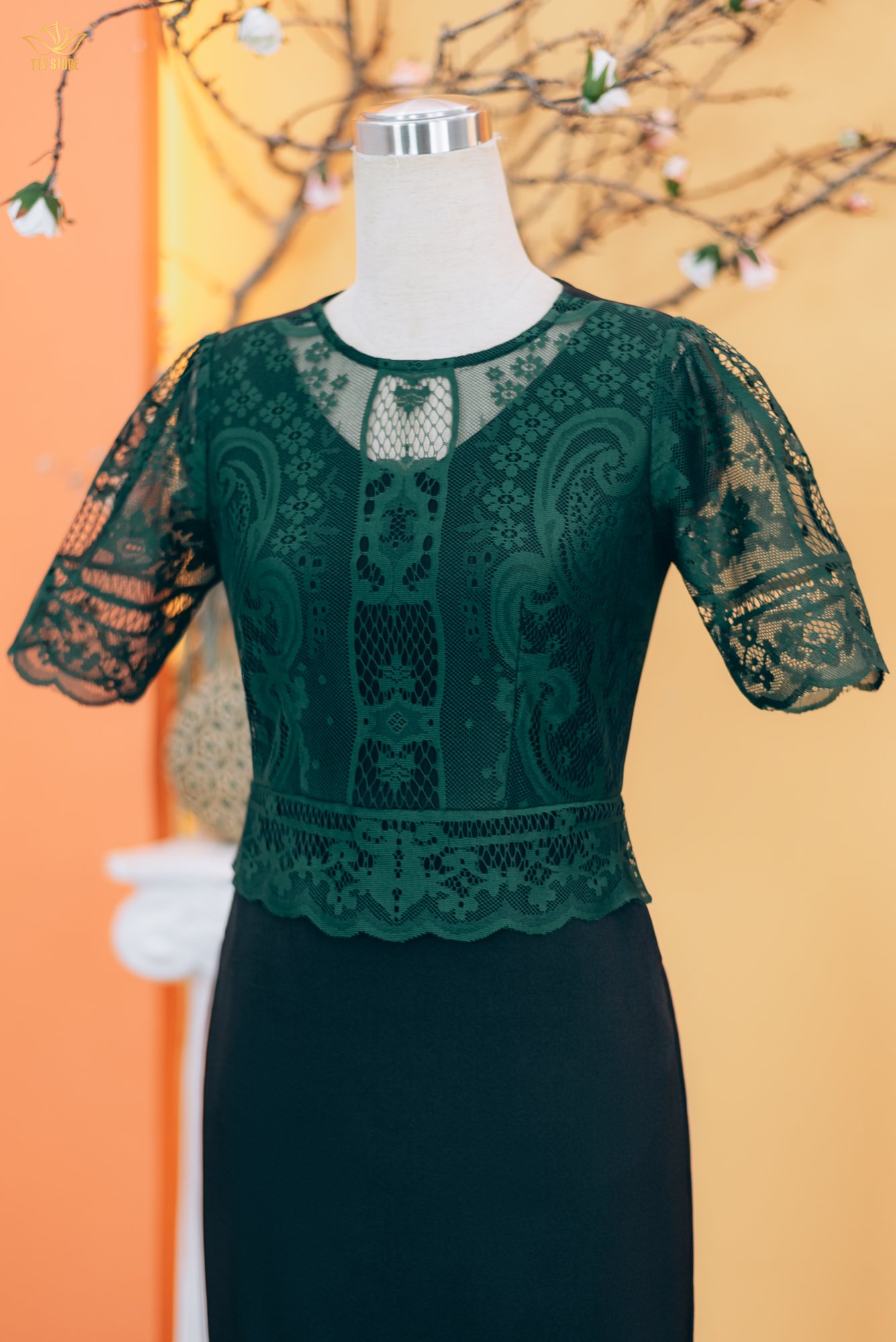 Đầm body - Cổ tròn tay ngắn - CT - Đen xanh - TTV1746