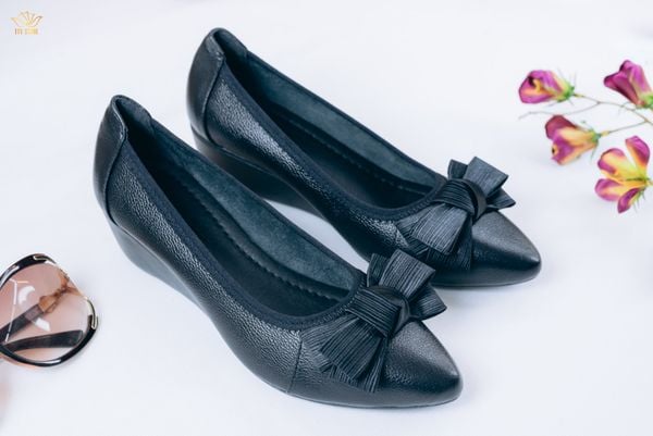 D14 - Giày đế xuồng đính nơ - Đen