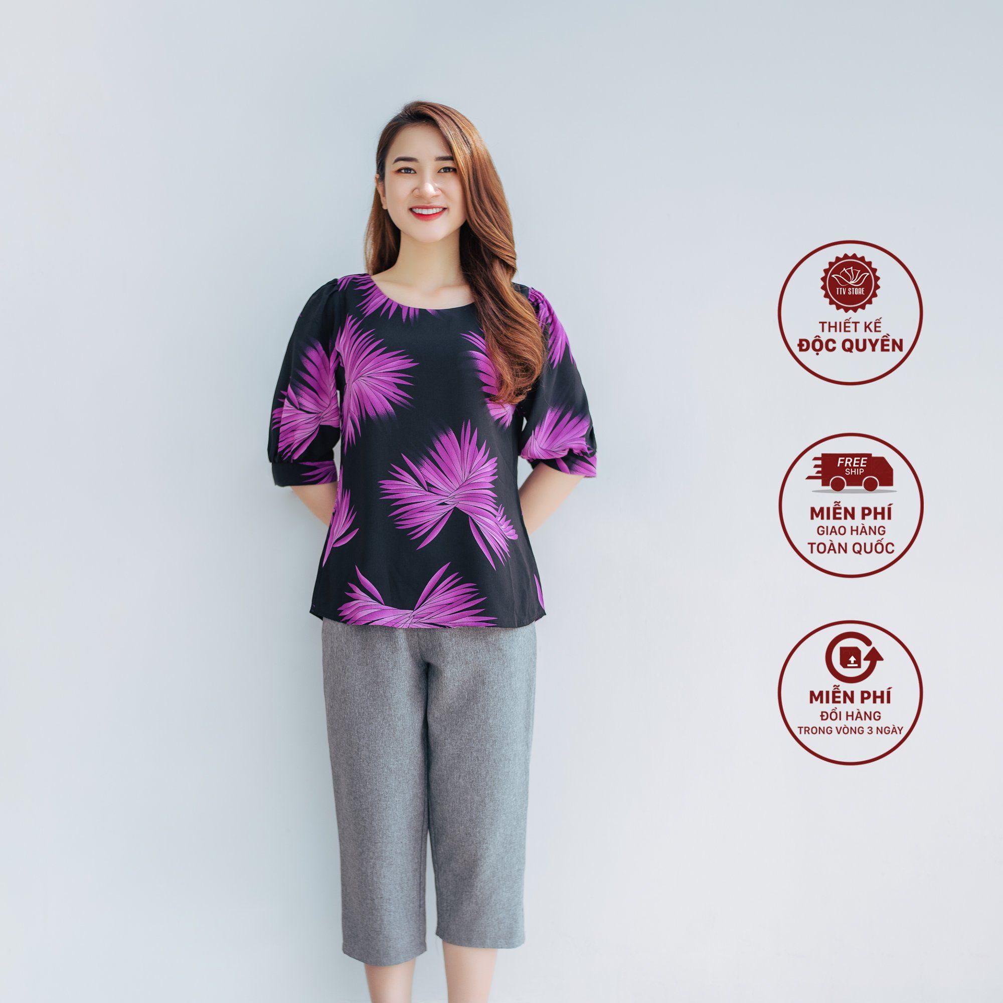 Áo - Cổ tròn tay lỡ - CT - Đen tím - TTV1167