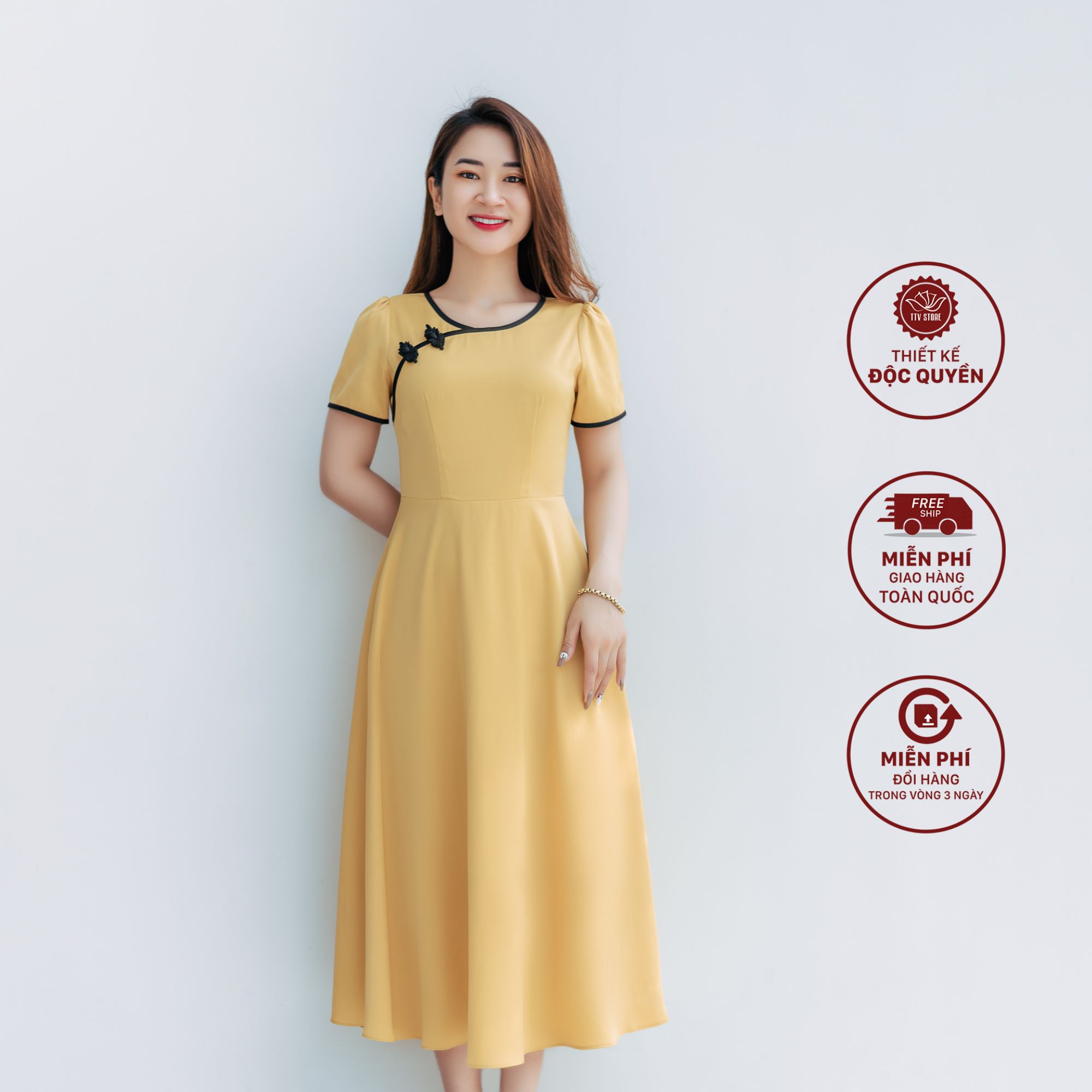 Maxi - Cổ tròn tay ngắn - CD - Vàng - TTV1177