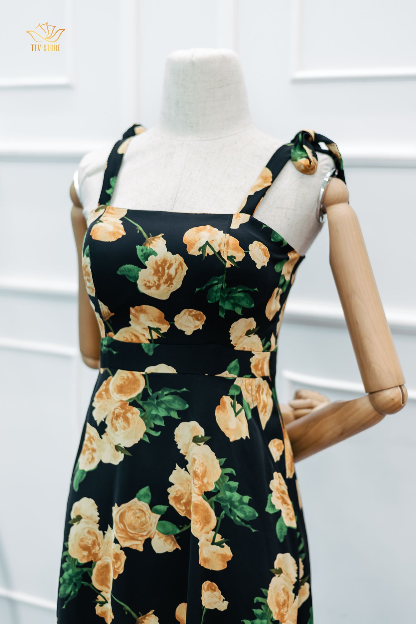 Maxi - Cúp ngực 2 dây - Đen hoa vàng - TTV1180