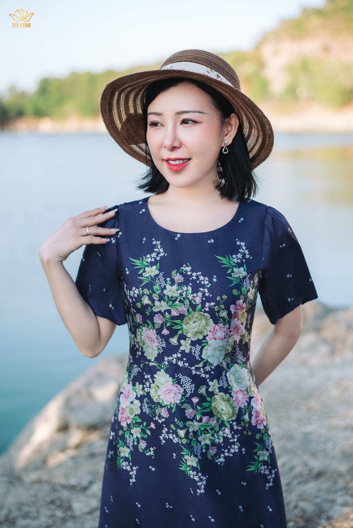 Đầm xòe - Cổ tròn tay ngắn - AH - Tím than hoa - TTV1871