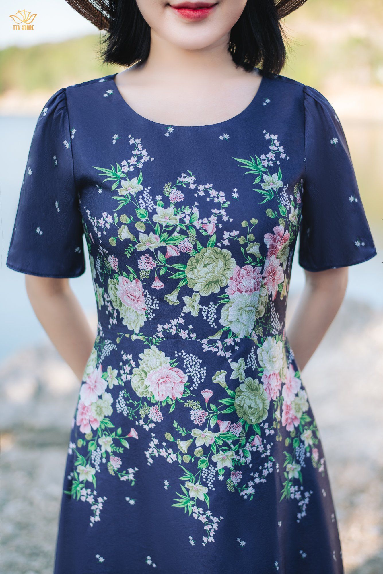 Đầm xòe - Cổ tròn tay ngắn - AH - Tím than hoa - TTV1871