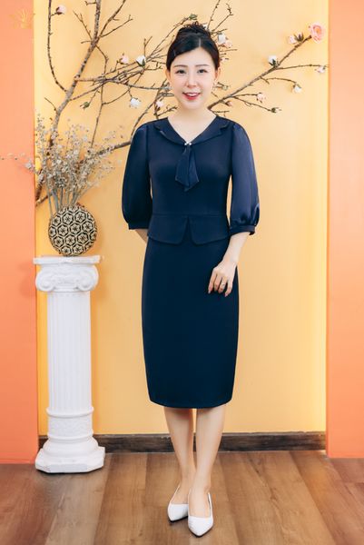 Đầm body - Cổ tim kết ngọc tay lỡ - CT - Xanh đen - TTV1873