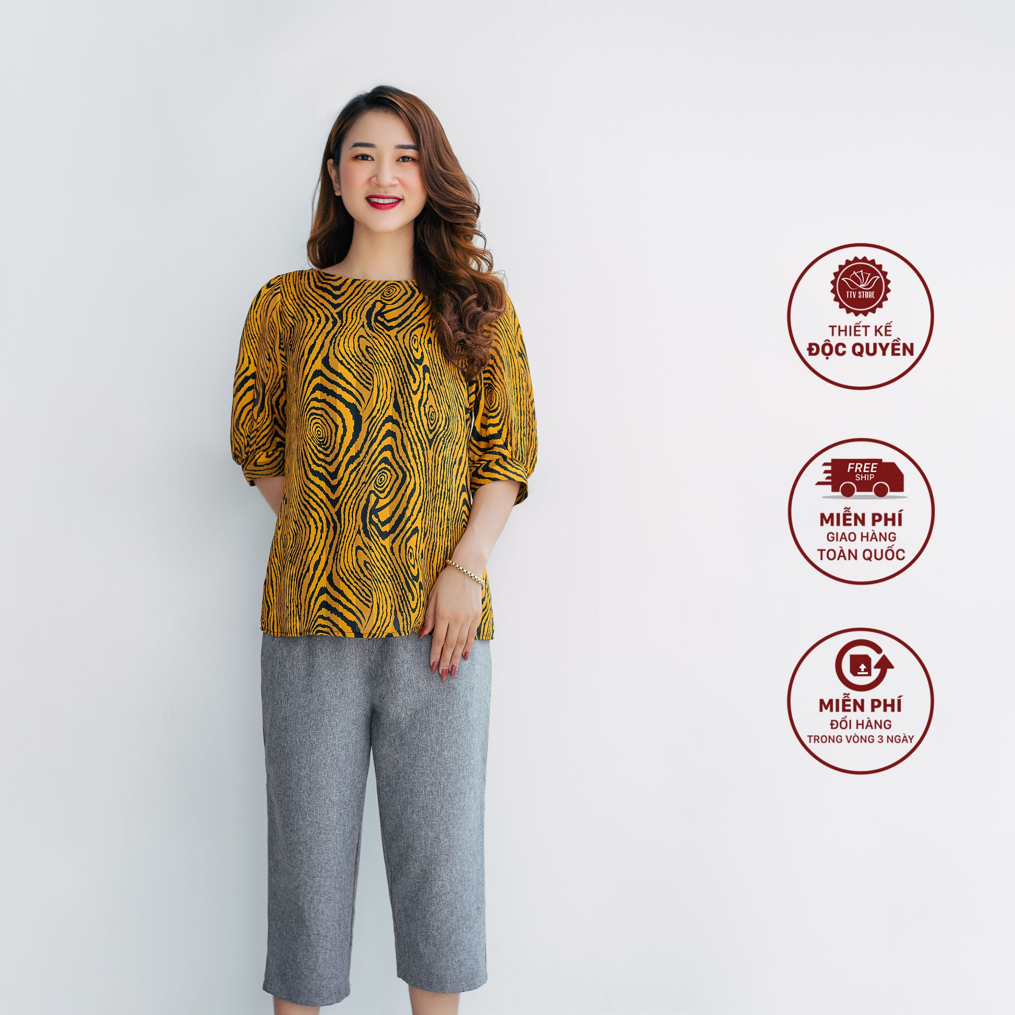 Áo - Cổ tròn tay lỡ - CT - Vàng đồng - TTV1021