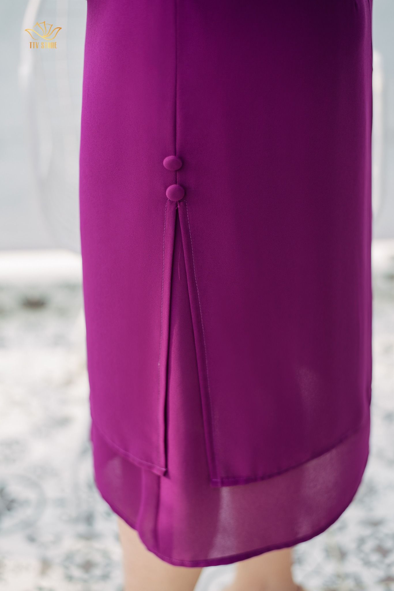 Áo dài cách tân - Cổ tròn phối viền - CD - Tím cẩm - TTV784