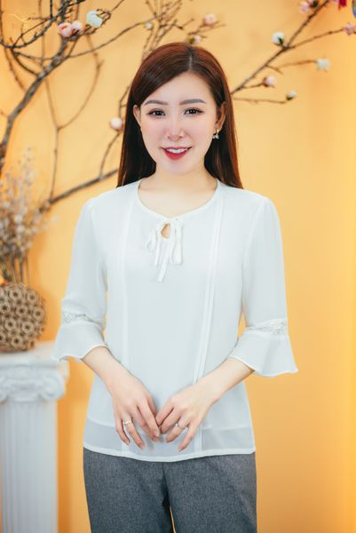 Áo - Cổ tròn cột nơ tay lỡ - CD - Trắng - TTV583 *