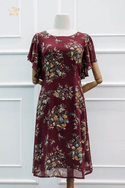 Đầm suông - Cổ tròn tay cánh tiên - CT - Đỏ hoa - TTV1053