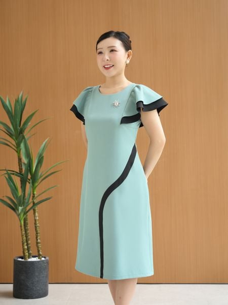 Đầm suông - Cổ tròn tay cánh tiên - CD - Xanh mint - TTV1890#