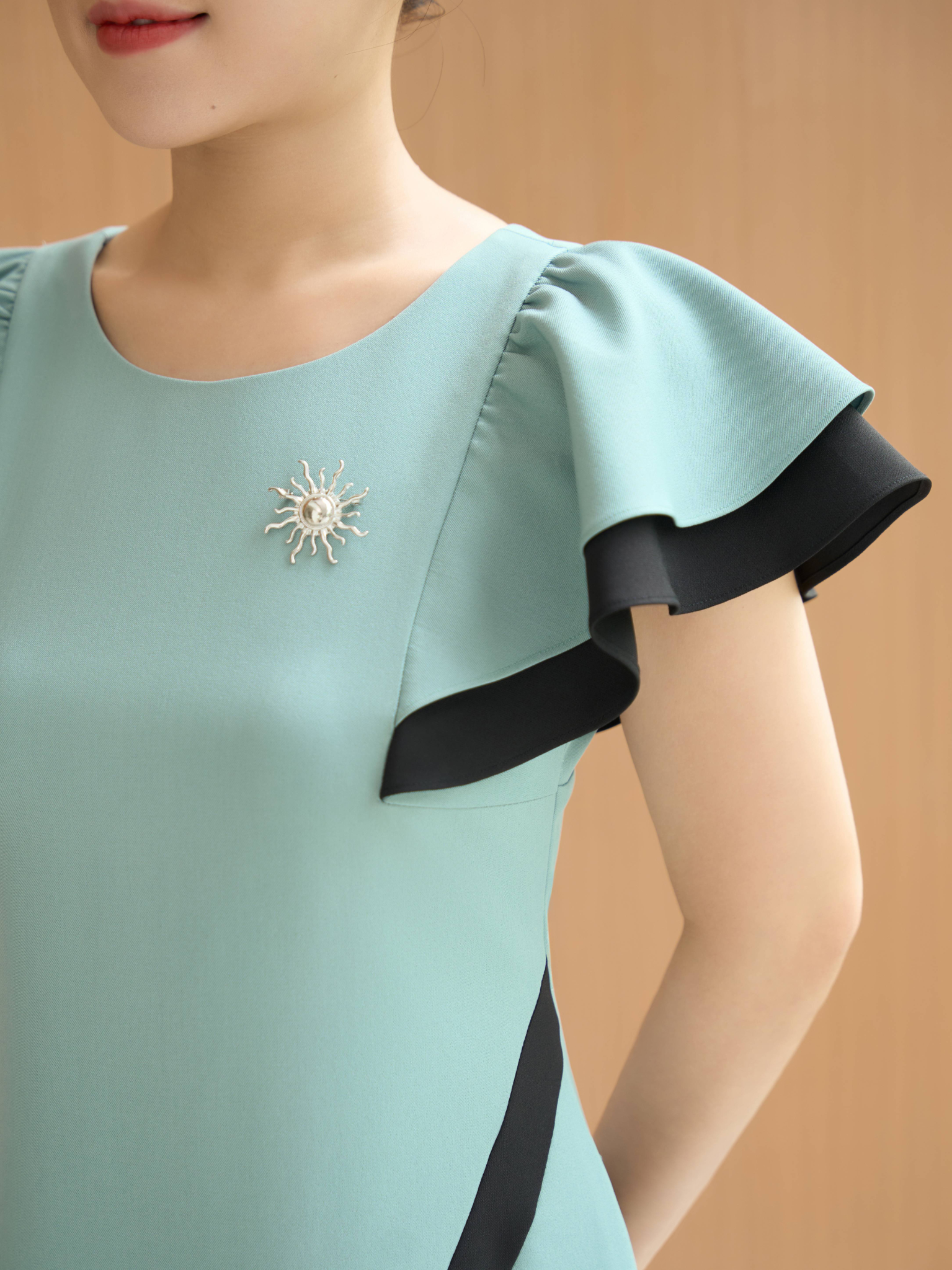 Đầm suông - Cổ tròn tay cánh tiên - CD - Xanh mint - TTV1890