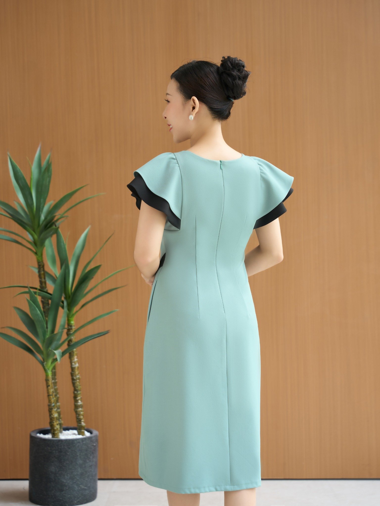 Đầm suông - Cổ tròn tay cánh tiên - CD - Xanh mint - TTV1890#