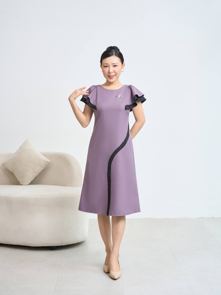 Đầm suông - Cổ tròn tay cánh tiên - CD - Tím - TTV1890#