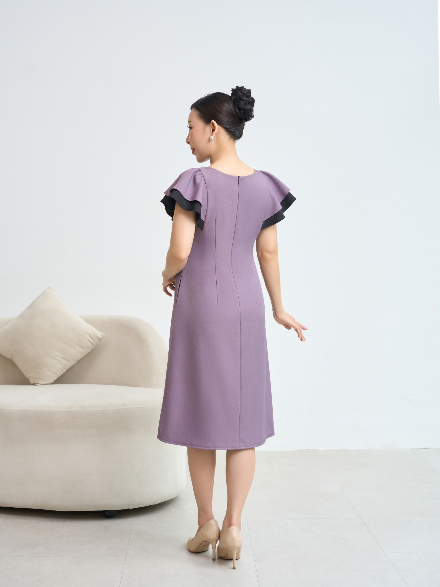 Đầm suông - Cổ tròn tay cánh tiên - CD - Tím - TTV1890