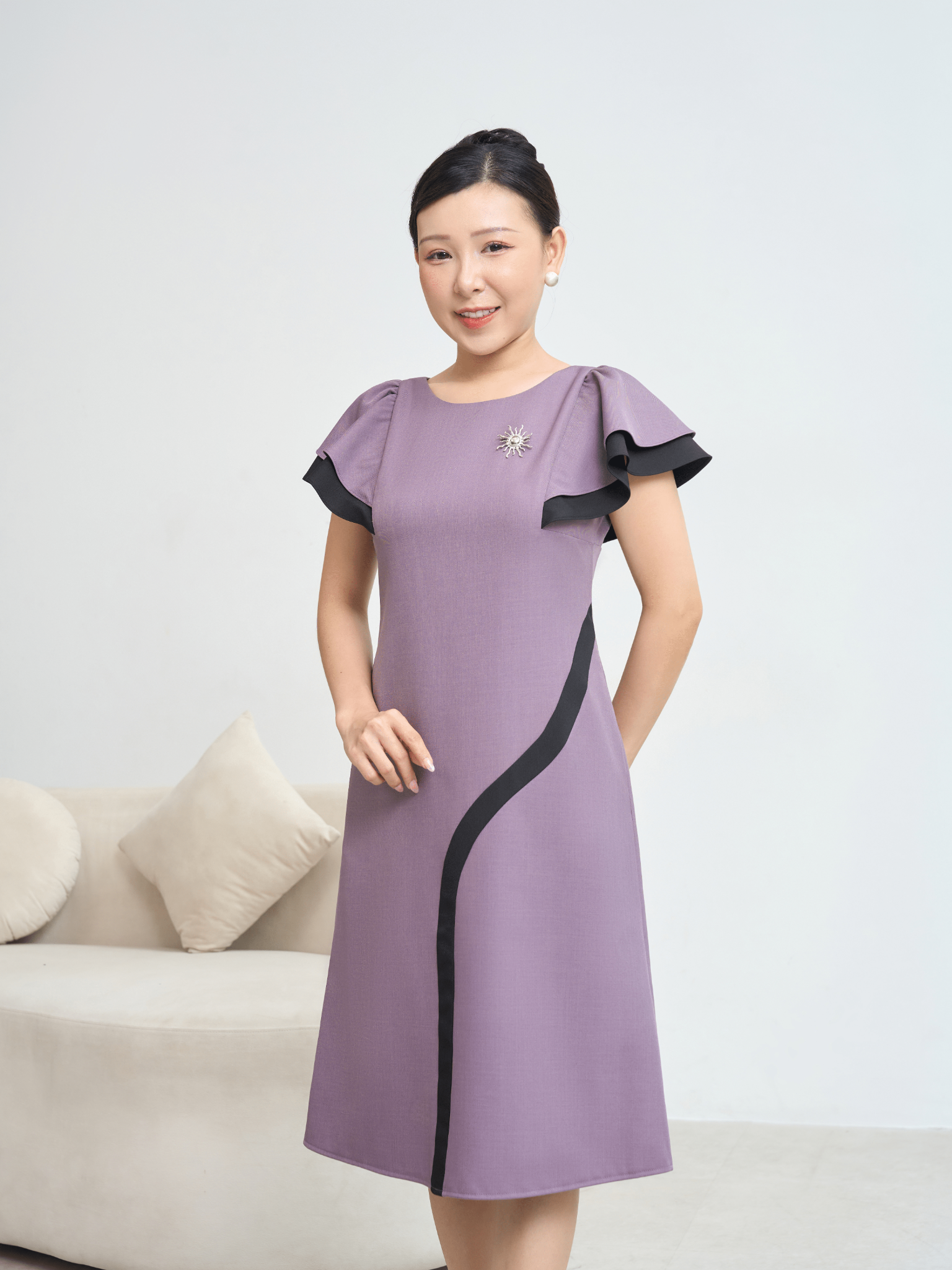 Đầm suông - Cổ tròn tay cánh tiên - CD - Tím - TTV1890#
