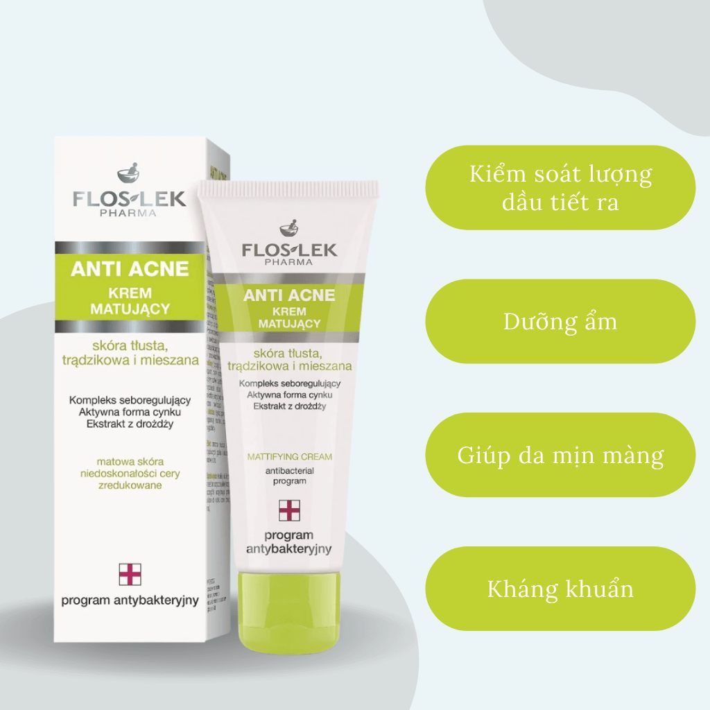 FLOSLEK_Kem Dưỡng Ẩm Kiểm Soát Dầu, Điều Tiết Nhờn Pharma Anti Acne Mattifying Cream 50ml