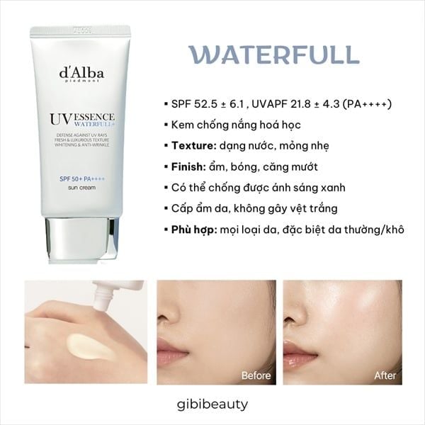 Kem chống nắng DALBA UV Essence Waterfull+ SPF50+ PA++++