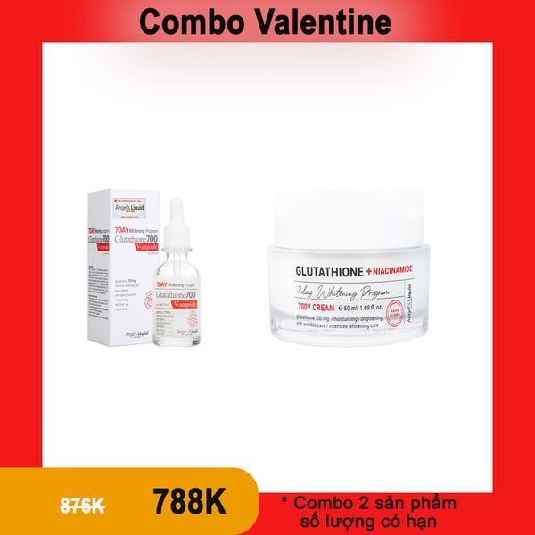 Combo 788k -  2 Sản Phẩm (Angel's Liquid_Kem Dưỡng Sáng Da Mờ Thâm Nám Glutathione + Niacinamide 700 V-Cream 50ml  Angel'S Liquid _Tinh Chất Trắng Da 7 Days Glutathione + Niaciamide 30ml )