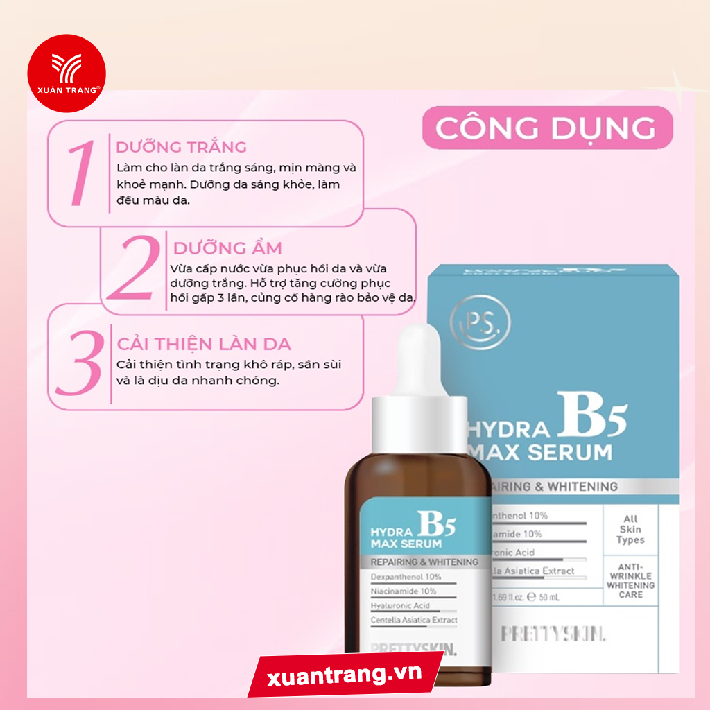 PRETTYSKIN_Tinh Chất Hydra Max Serum B5 Phục Hồi, Dưỡng Trắng Da 50ml