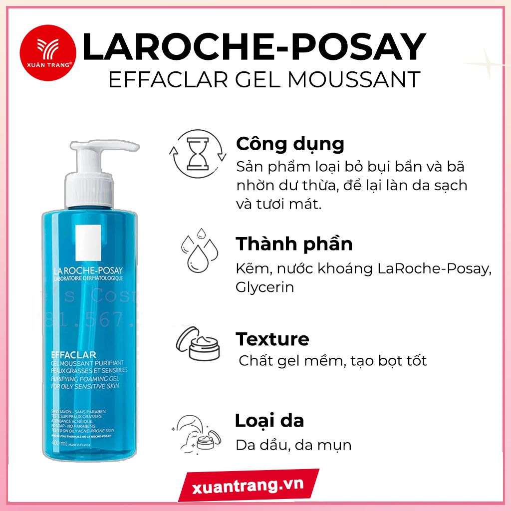 LA ROCHE POSAY_Sữa Rửa mặt Tạo Bọt Làm Sạch Cho Da Dầu Nhạy Cảm 400ml