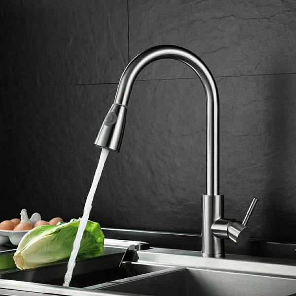 Vòi chậu lavabo VC-3047 màu inox mờ – Dáng cong, chống gỉ bền bỉ ,rút dây