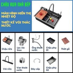 Chậu rửa bát 1 hố nano đen đa năng chống xước kèm KND7546XTN