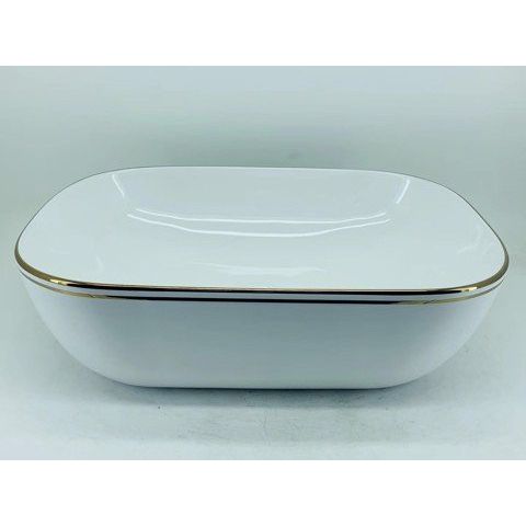 Chậu lavabo chữ nhật viền vàng LV 8524 LUX