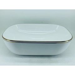 Chậu lavabo chữ nhật viền vàng LV 8524 LUX