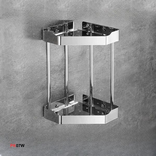 Kệ góc 2 tầng bóng K07W – Treo tường, inox 304 chống gỉ bền bỉ