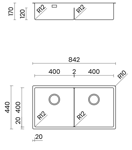 Chậu rửa 2 hố âm bàn icon NT642U