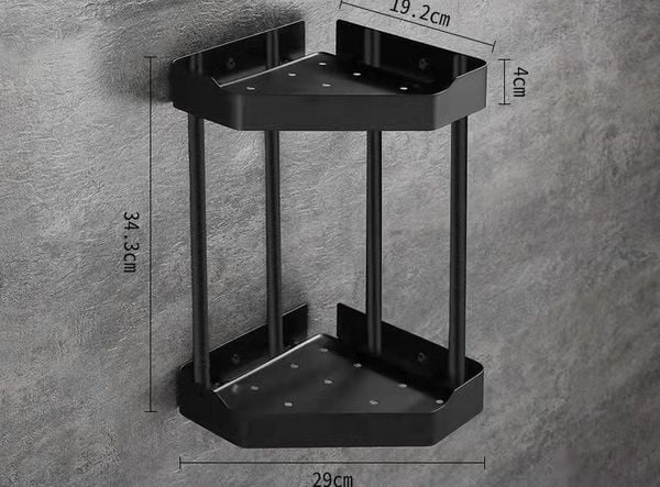 Kệ góc 2 tầng đen nhám K07B – Treo tường, inox chống gỉ bền bỉ