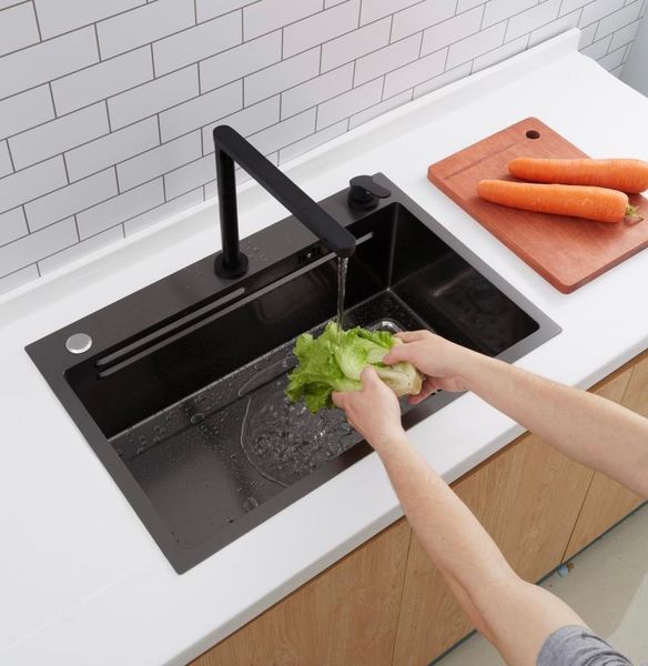 Chậu rửa bát 1 hố nano đen 75×45 inox – Lắp âm bàn, chống trầy, dễ vệ sinh