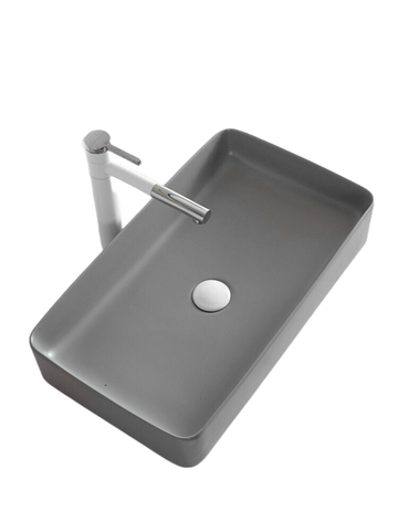 Chậu lavabo rửa mặt ghi xám chữ nhật dài BR 8147 Grey