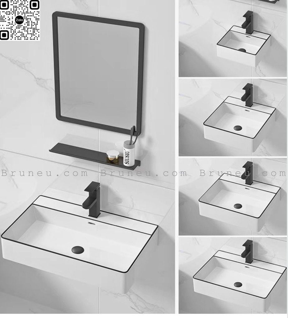 Chậu lavabo rửa mặt viền đen đa năng K1121B kích thước 605x430