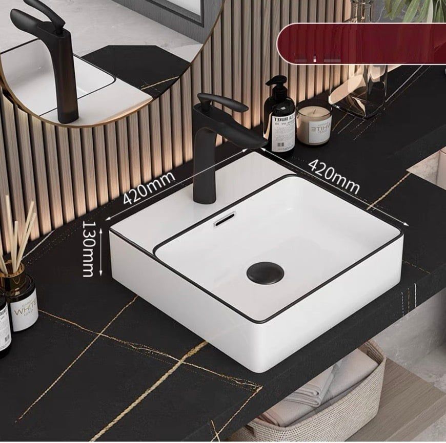 Chậu lavabo rửa mặt viền đen đa năng K1119B kích thước 420x420