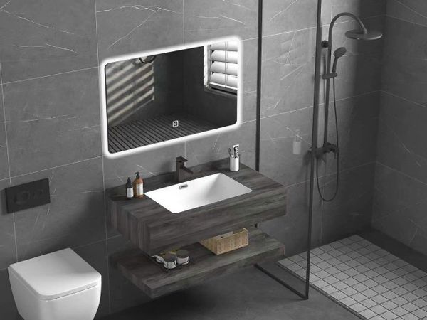 Bàn đá lavabo 2 tầng màu gỗ tràn viền 80cm BR957
