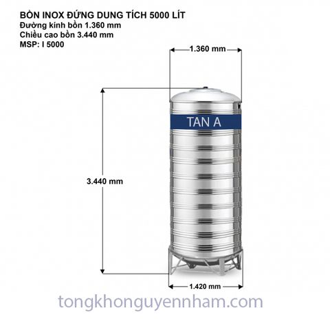 Bồn nước, téc nước inox Tân Á Đại Thành 5000 lít