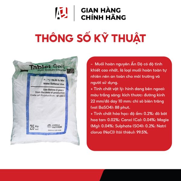 [Bao 25KG] Muối Viên Ấn Độ Hoàn Nguyên Hạt Dùng Cho Cột Lọc Nước Và Máy Rửa Bát