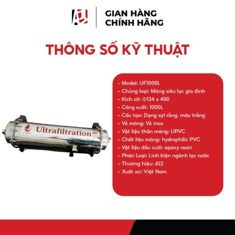 Màng UF Vỏ Inox Công Suất Thực 1000L/h, Phi 127x530mm Hoặc Phi 102x970mm