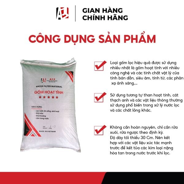 Gốm Hoạt Tính A12 - Vật Liệu Lọc Nước Máy, Nước Giếng Khoan Rất Tốt 1kg