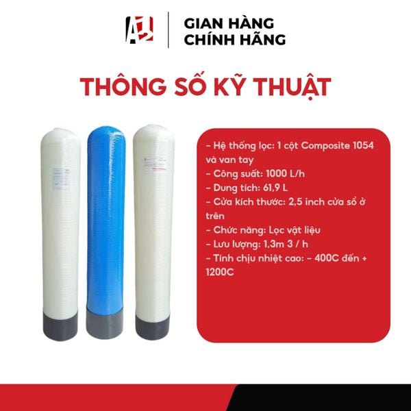 [Combo] Cột Lọc Composite 1054 + Van Lọc Nước Giếng Khoan, chưa gồm vật liệu lọc