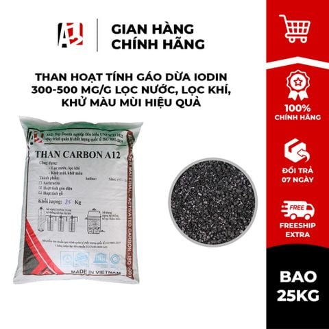 [Bao 25KG] Than Hoạt Tính Gáo Dừa Slanper Iodin 300-500mg/g - Vật Liệu Lọc Nước, Lọc Khí, Khử Màu Mùi Hiệu Quả
