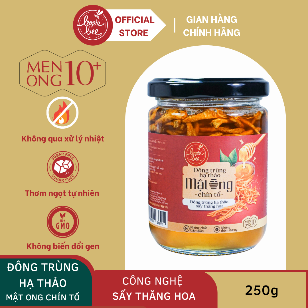  Mật Ong Cao Cấp Bonie Bee Ngâm Đông Trùng Hạ Thảo Sấy Thăng Hoa - Mật Ong Chín Tổ - 250gr 