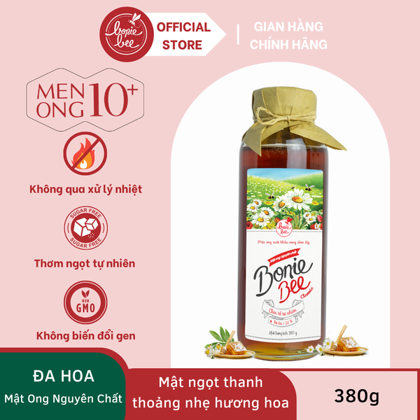  Mật Ong Bonie Bee Nguyên Chất Từ Đa Hoa (BB Classic) - Chín Tự Nhiên Từ Tổ - Không Qua Xử Lý - 380g 