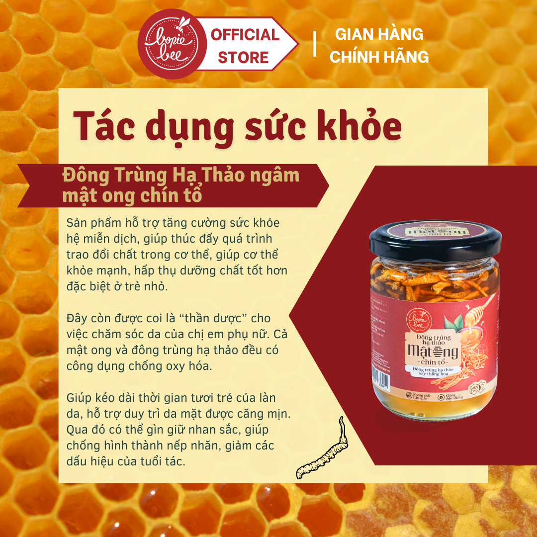  Mật Ong Cao Cấp Bonie Bee Ngâm Đông Trùng Hạ Thảo Sấy Thăng Hoa - Mật Ong Chín Tổ - 250gr 