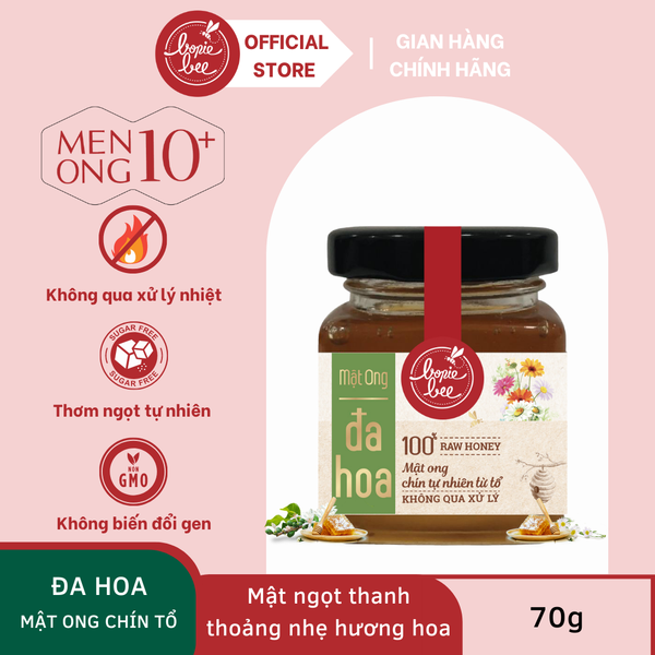  Mật Ong Bonie Bee Nguyên Chất Từ Đa Hoa - Vị Mật Ngọt Thanh - Chín Tự Nhiên Từ Tổ - Không Qua Xử Lý - 70g 